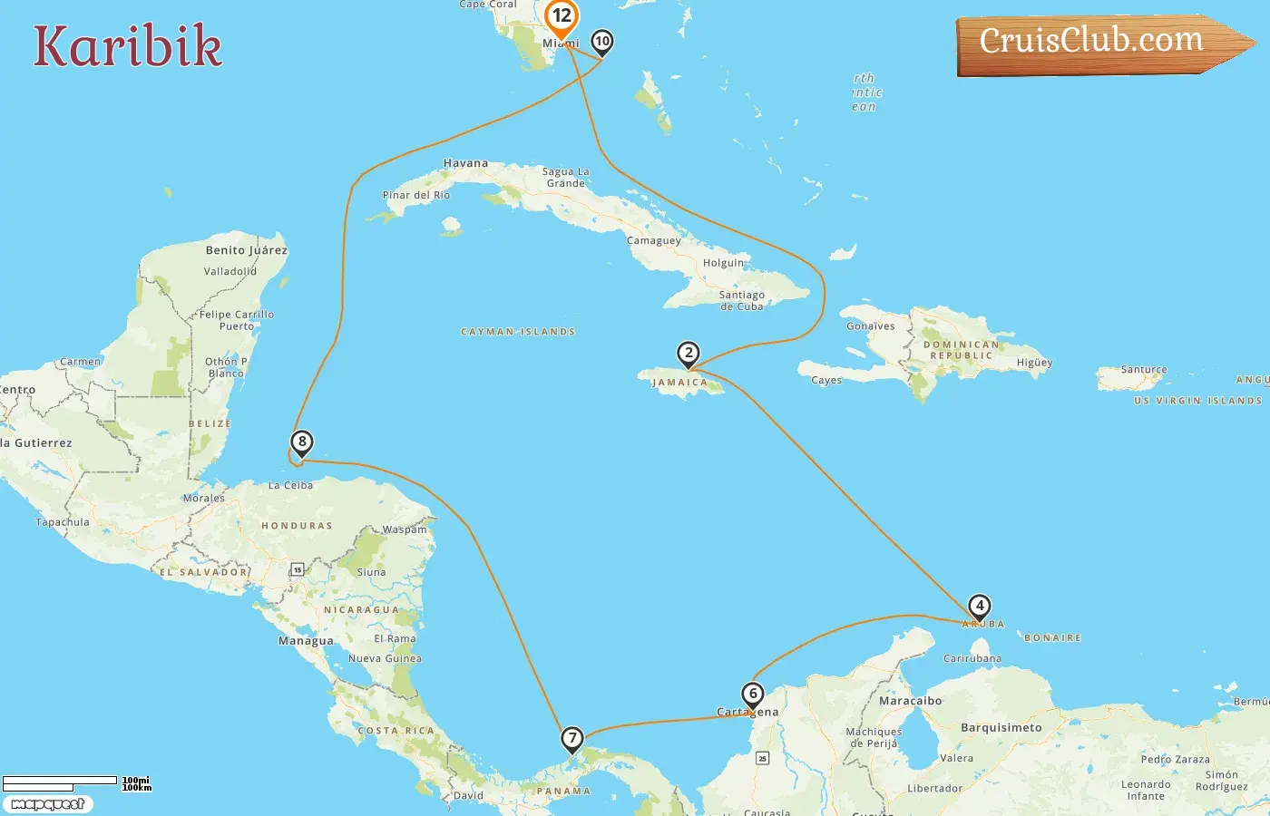 Kreuzfahrt in der Karibik ab Miami an Bord des MSC Divina-Schiffs mit Stopps in den USA, Jamaika, Aruba, Kolumbien, Panama, Honduras und den Bahamas für 12 Tage