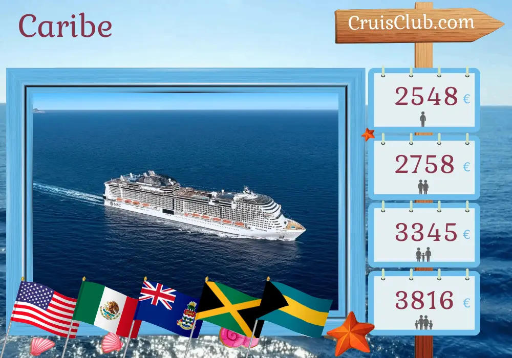 Cruzeiro no Caribe a partir de Port Canaveral / Orlando a bordo do navio MSC Grandiosa com visitas aos EUA, México, Ilhas Cayman, Jamaica, Bahamas e República Dominicana por 15 dias