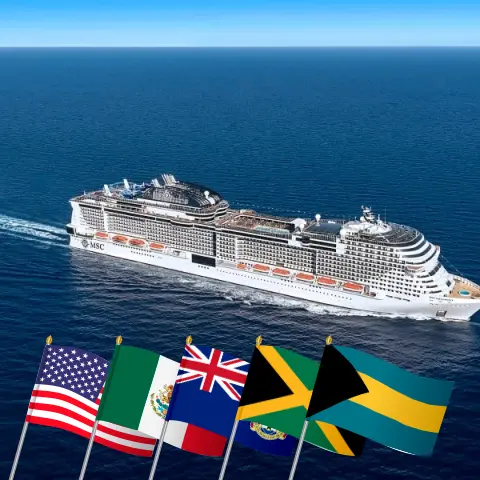 Cruzeiro no Caribe a partir de Port Canaveral / Orlando a bordo do navio MSC Grandiosa com visitas aos EUA, México, Ilhas Cayman, Jamaica, Bahamas e República Dominicana por 15 dias