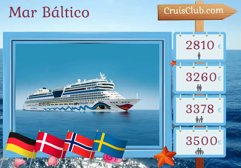 Cruzeiro no Mar Báltico a partir de Warnemünde a bordo do navio AIDAmar com visitas à Alemanha, Dinamarca, Noruega e Suécia por 11 dias
