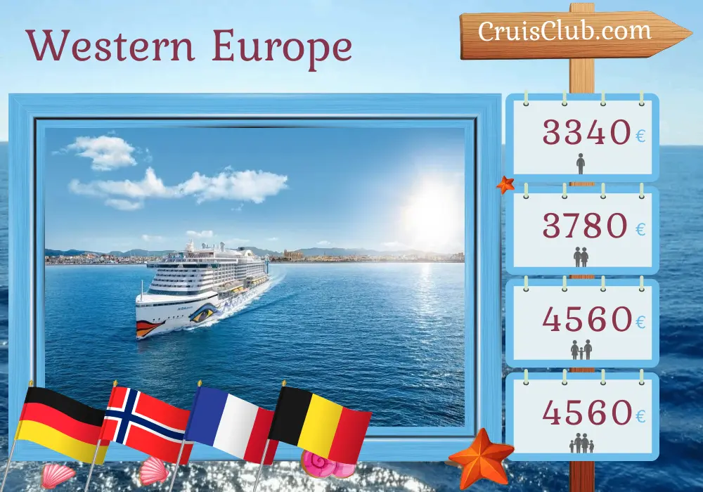 Cruise in the Western Europe from Hamburg aboard AIDAperla ship with visits to Germany, Norway, France, and Belgium for 15 days