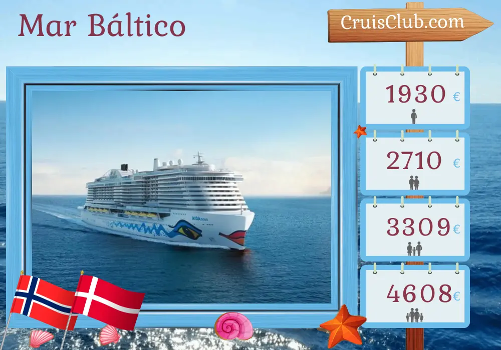 Crucero por el mar Báltico desde Kiel a bordo del barco AIDAnova con visitas a Noruega y Dinamarca durante 8 días