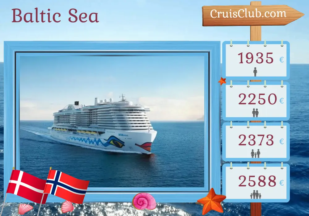 Cruise in the Baltic Sea from Kiel aboard AIDAnova ship with visits to Denmark and Norway for 8 days