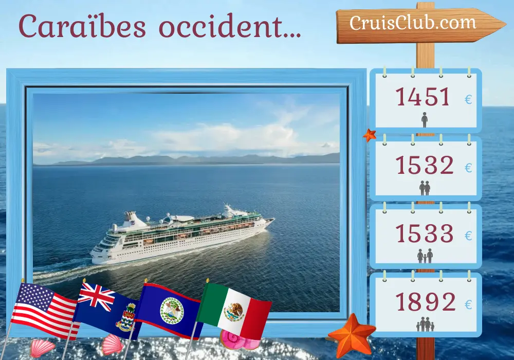 Croisière dans les Caraïbes occidentales depuis Tampa à bord du navire Rhapsody of the Seas avec des escales aux États-Unis, aux îles Caïmans, au Belize, au Honduras et au Mexique pendant 9 jours