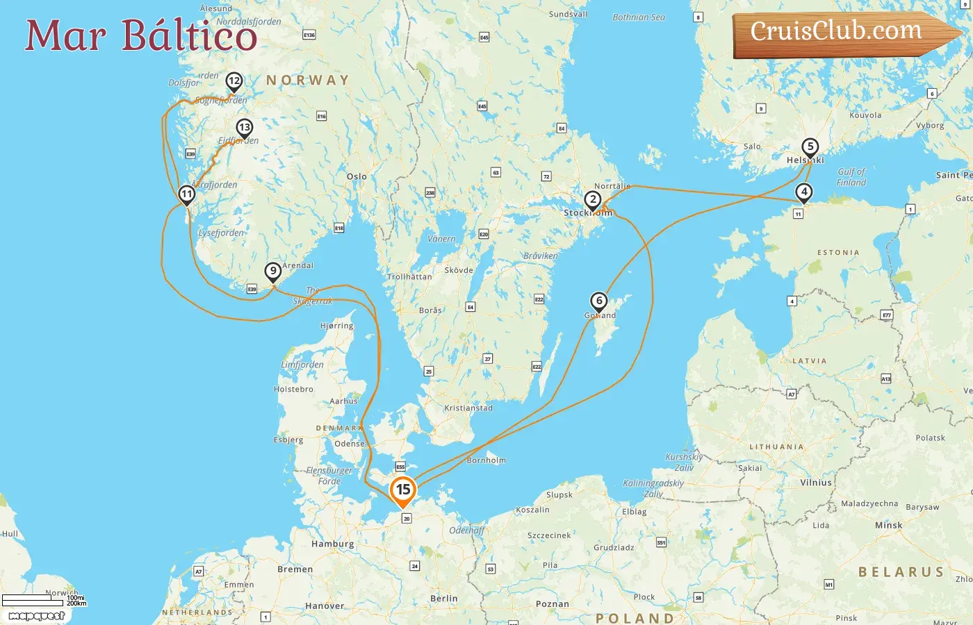 Cruzeiro no Mar Báltico a partir de Warnemünde a bordo do navio AIDAdiva com visitas à Alemanha, Suécia, Estônia, Finlândia e Noruega por 15 dias