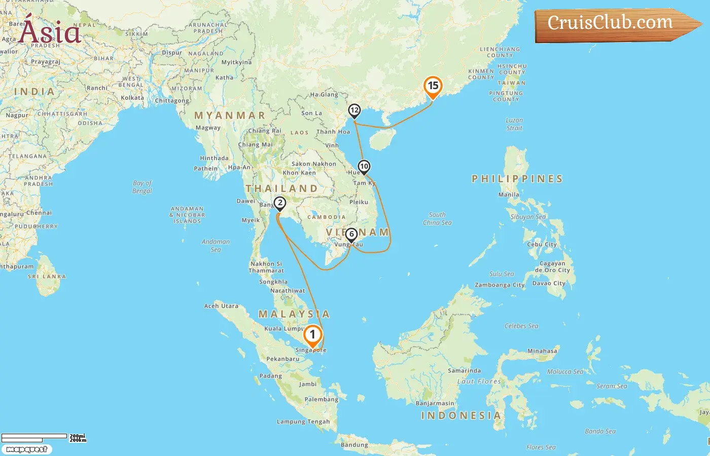 Cruzeiro na Ásia de Singapura a Hong Kong a bordo do navio Silver Nova com visitas a Singapura, Tailândia, Vietnã e Hong Kong por 15 dias