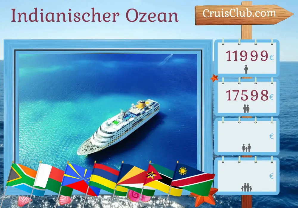Kreuzfahrt im Indischen Ozean von Kapstadt nach Walvis Bay an Bord des MS Hamburg-Schiffs mit Besuchen in Südafrika, Madagaskar, Réunion, Mauritius, Seychellen, Mayotte, Mosambik und Namibia für 38 Tage