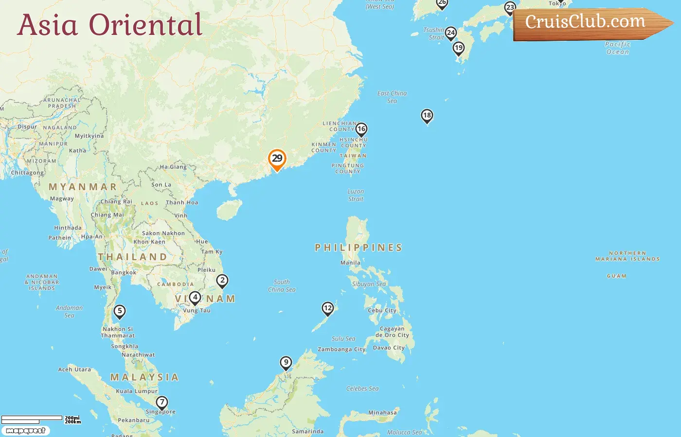 Crucero por Asia Oriental desde Hong Kong a bordo del barco Costa Serena con visitas a Hong Kong, Vietnam, Tailandia, Singapur, Brunéi Darussalam, Filipinas, Taiwán, Japón y Corea del Sur durante 29 días