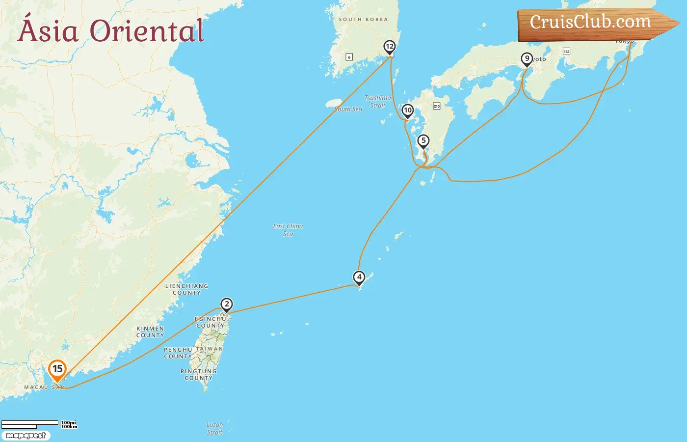 Cruzeiro pelo Leste da Ásia a bordo do navio Costa Serena saindo de Hong Kong com visitas a Hong Kong, Taiwan, Japão e Coreia do Sul por 15 dias