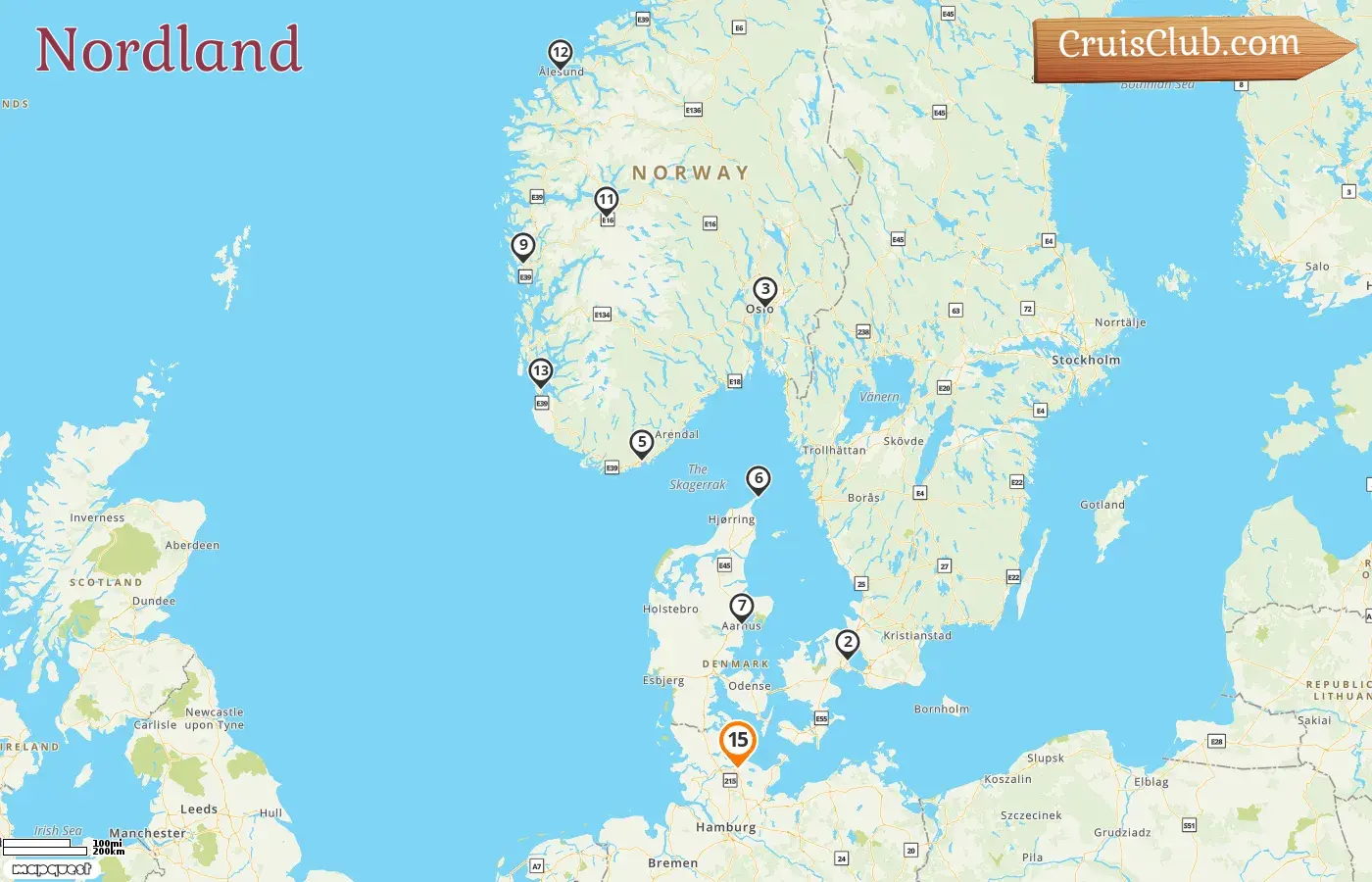 Crucero por el Norte desde Kiel a bordo del barco AIDAnova con visitas a Dinamarca y Noruega durante 15 días