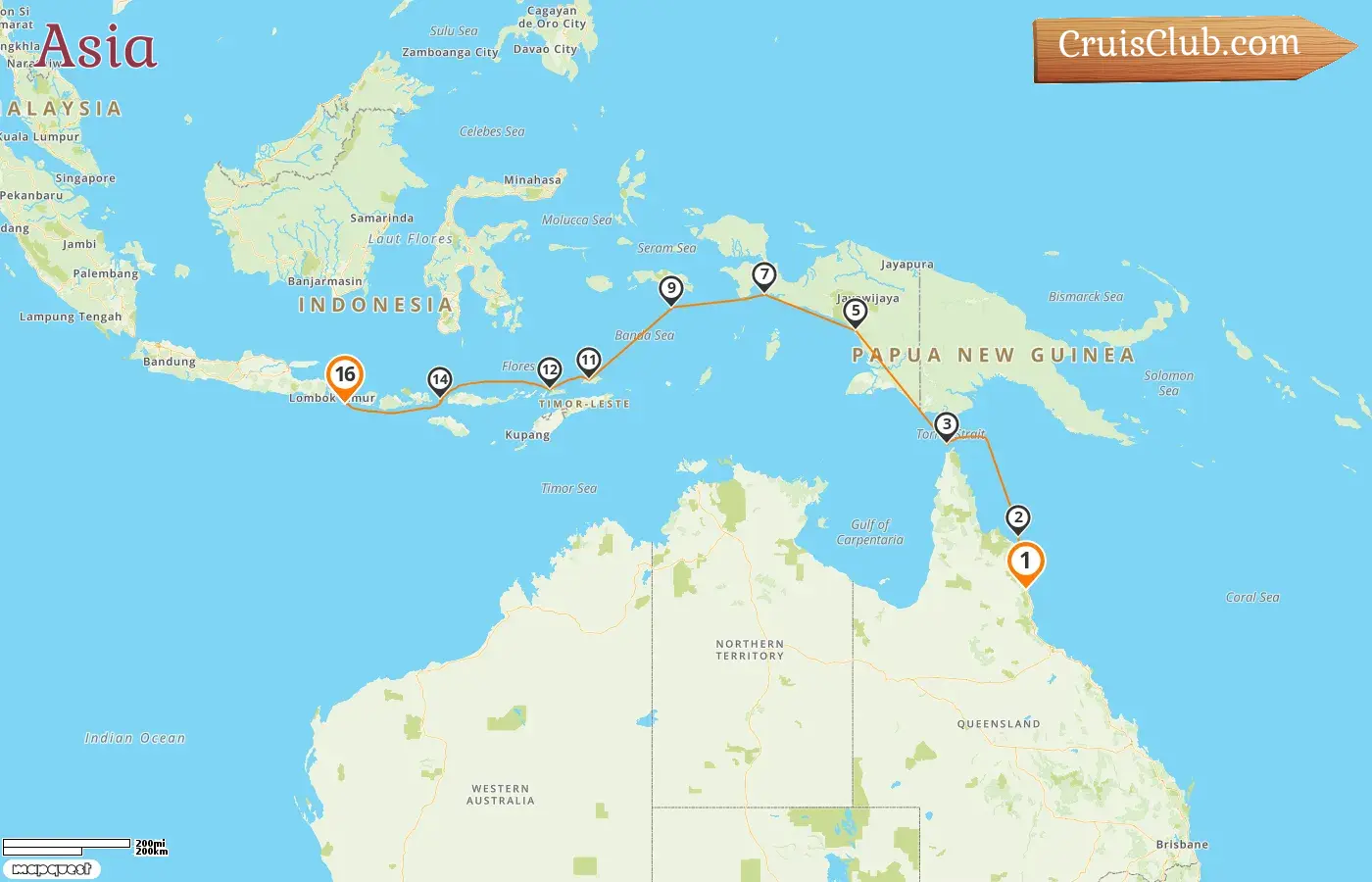 Cruise in the Asia from Cairns to Benoa aboard Le Jacques Cartier ship with visits to Australia and Indonesia for 16 days