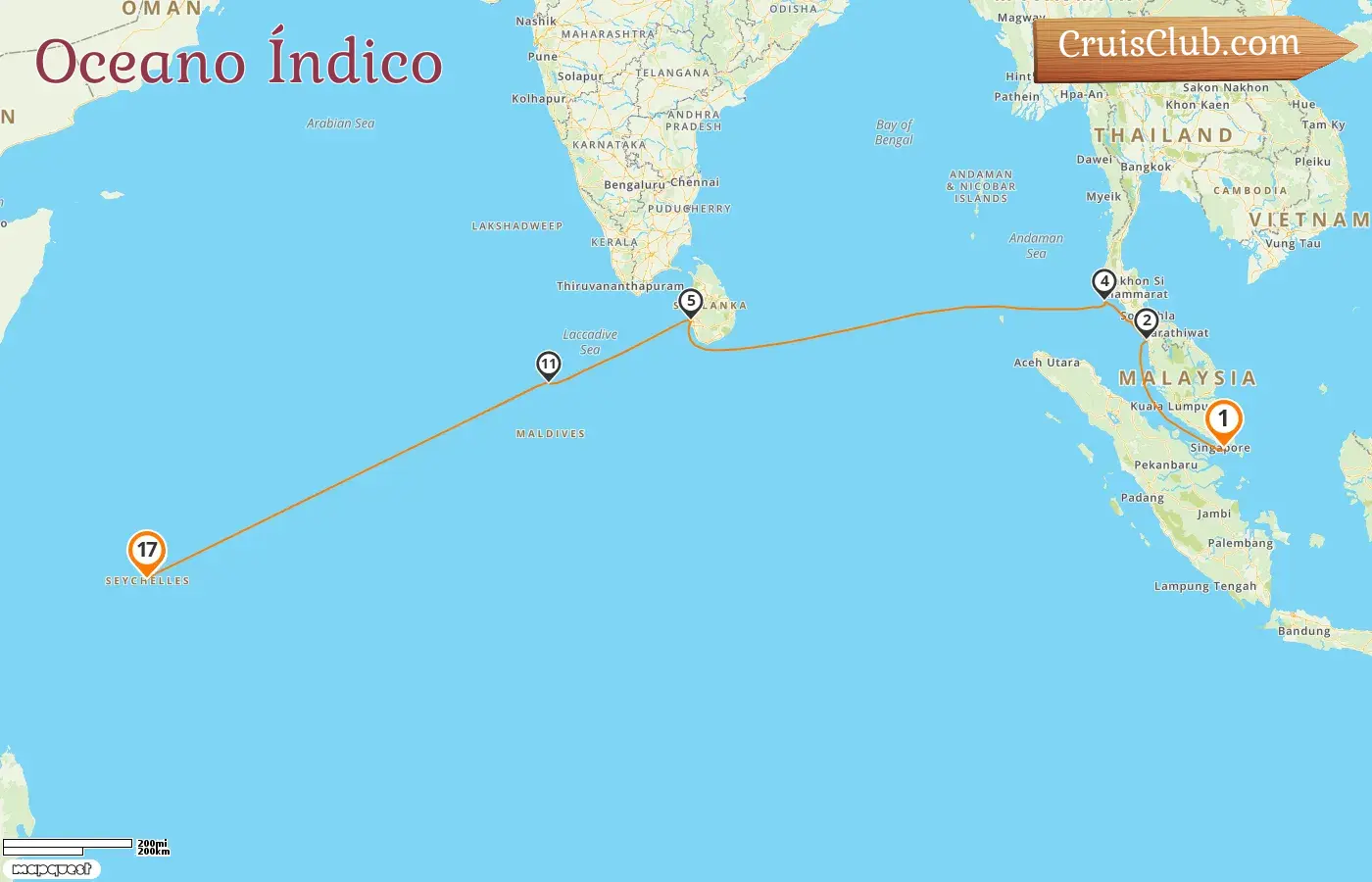 Cruzeiro no Oceano Índico de Singapura a Mahé a bordo do navio Silver Dawn com visitas a Singapura, Malásia, Tailândia, Sri Lanka, Maldivas e Seychelles por 17 dias