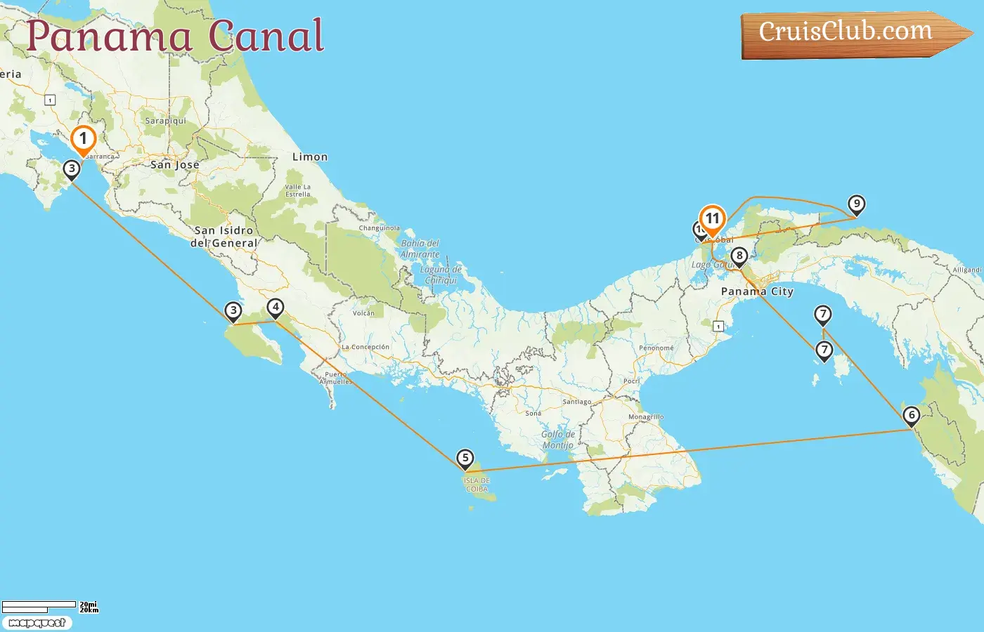 Cruise in the Panama Canal from Puntarenas to Christopher aboard Le Champlain ship with visits to Costa Rica and Panama for 11 days