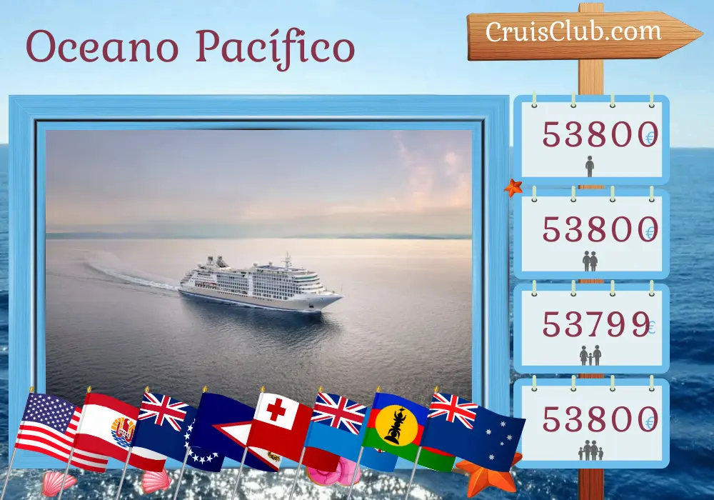 Cruzeiro no Sul do Pacífico de Los Angeles a Brisbane a bordo do navio Silver Dawn, com visitas aos EUA, Polinésia Francesa, Ilhas Cook, Samoa, Tonga, Fiji, Vanuatu, Nova Caledônia e Austrália por 45 dias