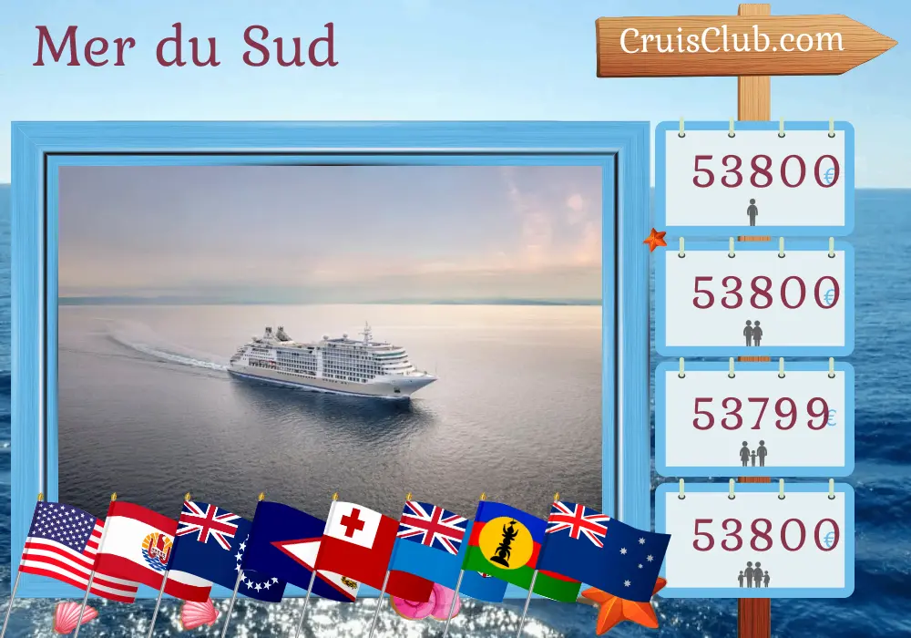 Croisière dans le Pacifique Sud de Los Angeles à Brisbane à bord du navire Silver Dawn avec escales aux États-Unis, en Polynésie française, aux îles Cook, aux Samoa, aux Tonga, aux Fidji, au Vanuatu, en Nouvelle-Calédonie et en Australie pendant 45 jours