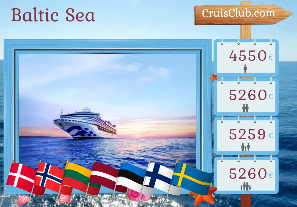 Cruise in the Baltic Sea from Copenhagen aboard Sapphire Princess ship with visits to Denmark, Norway, Poland, Lithuania, Latvia, Estonia, Finland, and Sweden for 13 days