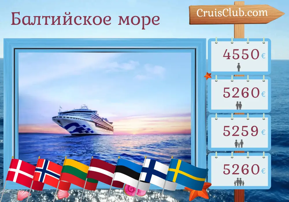 Круиз по Балтийскому морю из Копенгагена на корабле Sapphire Princess с посещением Дании, Норвегии, Польши, Литвы, Латвии, Эстонии, Финляндии и Швеции в течение 13 дней