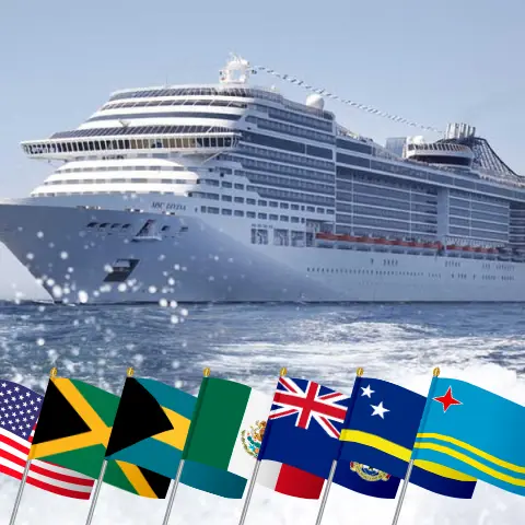 Kreuzfahrt in der Karibik ab Miami an Bord des MSC Divina Schiffes mit Besuchen in den USA, Jamaika, Kolumbien, Panama, Costa Rica, Honduras, Bahamas, Mexiko, den Kaimaninseln, Curaçao und Aruba für 22 Tage
