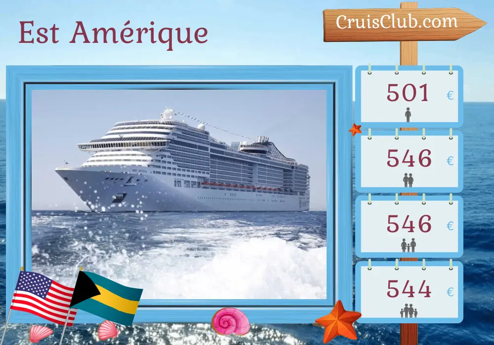 Croisière dans l`Est des États-Unis au départ de Miami à bord du navire MSC Divina avec des visites aux États-Unis et aux Bahamas pendant 4 jours