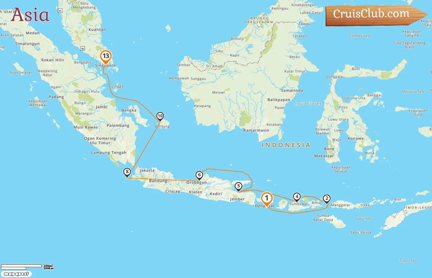 Cruise in the Asia from Benoa to Singapore aboard Le Soléal ship with visits to Indonesia and Singapore for 13 days