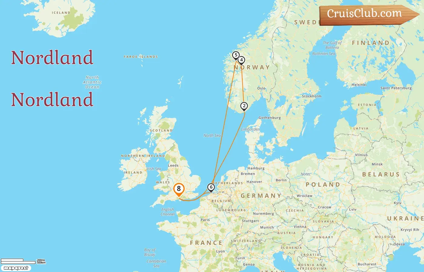 Cruzeiro no Norte a partir de Southampton a bordo do navio Mariner of the Seas com visitas à Noruega e Bélgica por 8 dias
