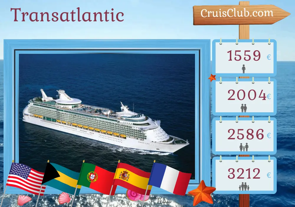 Cruise in the Transatlantic from New Orleans to Southampton aboard Mariner of the Seas ship with visits to USA, Bahamas, Portugal, Spain, and France for 16 days