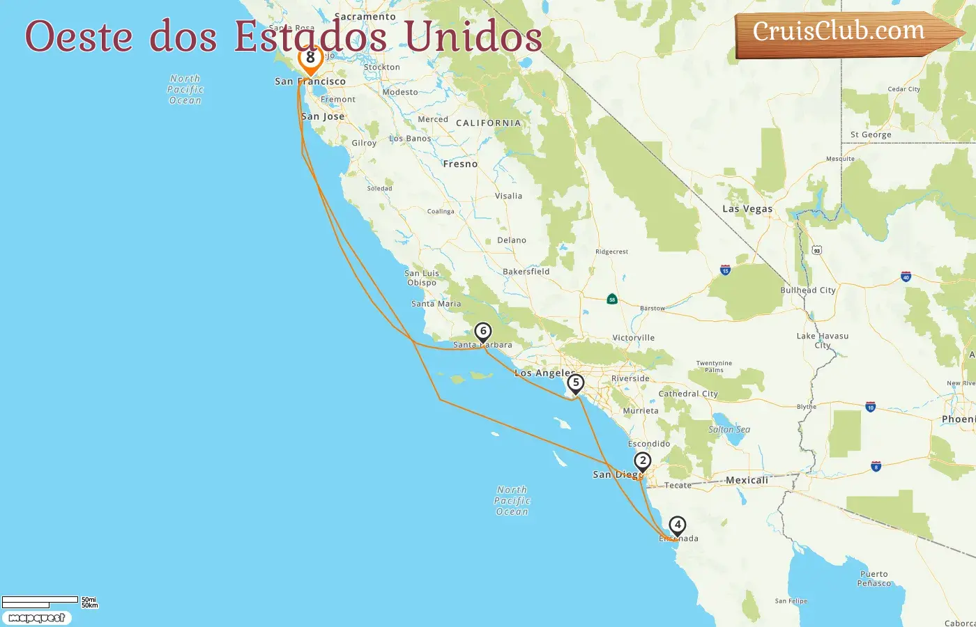 Cruzeiro no Oeste da América saindo de São Francisco a bordo do navio Ruby Princess com visitas aos EUA e México por 8 dias