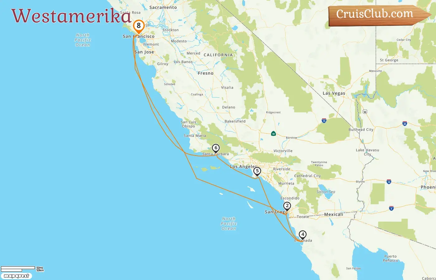 Kreuzfahrt im westlichen Amerika ab San Francisco an Bord des Schiffes Ruby Princess mit Stopps in den USA und Mexiko für 8 Tage