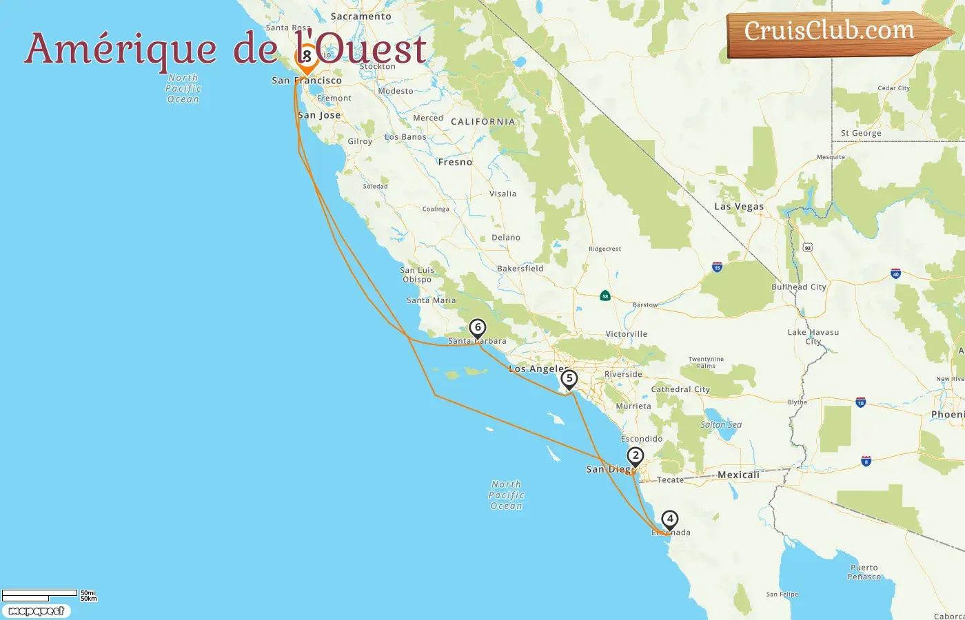 Croisière dans l`Ouest américain depuis San Francisco à bord du navire Ruby Princess avec escales aux États-Unis et au Mexique pendant 8 jours