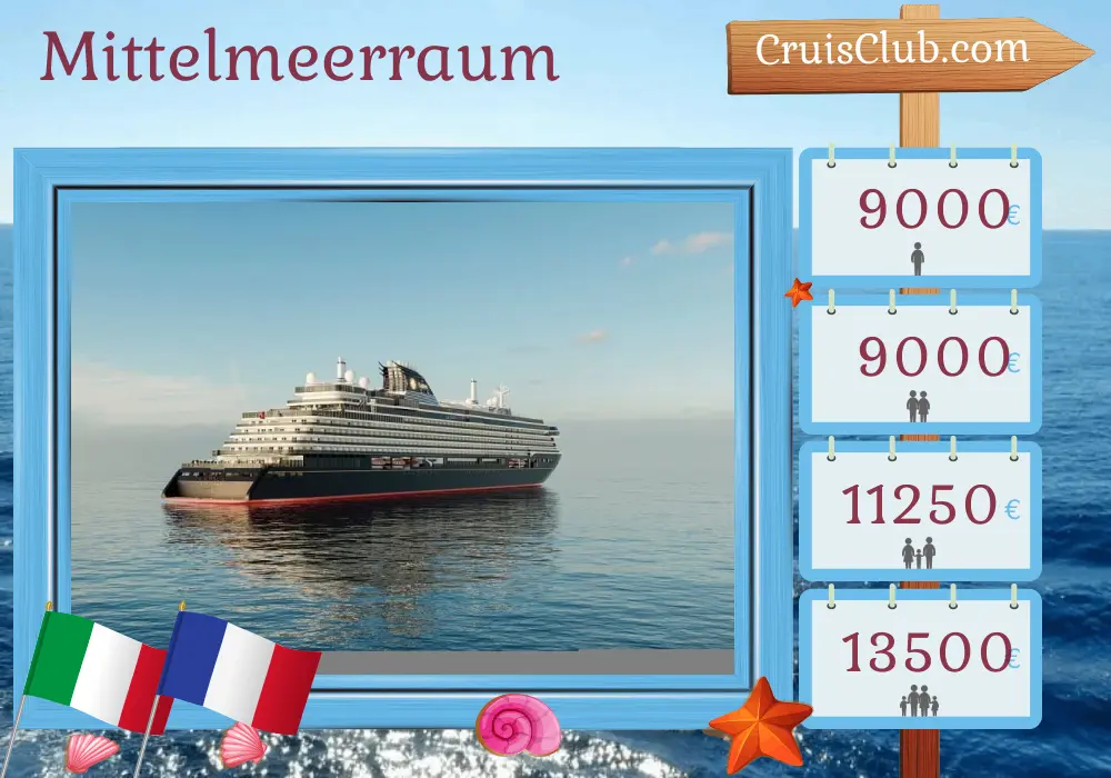 Kreuzfahrt im Mittelmeer von Genua nach Civitavecchia an Bord des Schiffes EXPLORA III mit Besuchen in Italien und Frankreich für 6 Tage