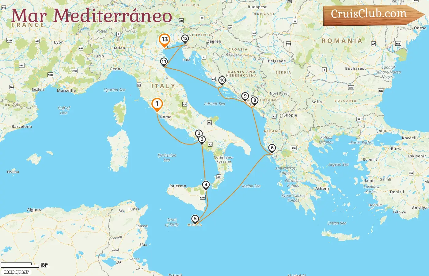 Crucero en el Mediterráneo de Civitavecchia a Venecia a bordo del barco Silver Spirit con visitas a Italia, Malta, Albania, Montenegro y Croacia durante 13 días