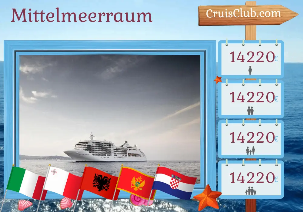 Kreuzfahrt im Mittelmeer von Civitavecchia nach Venedig an Bord des Schiffes Silver Spirit mit Besuchen in Italien, Malta, Albanien, Montenegro und Kroatien für 13 Tage