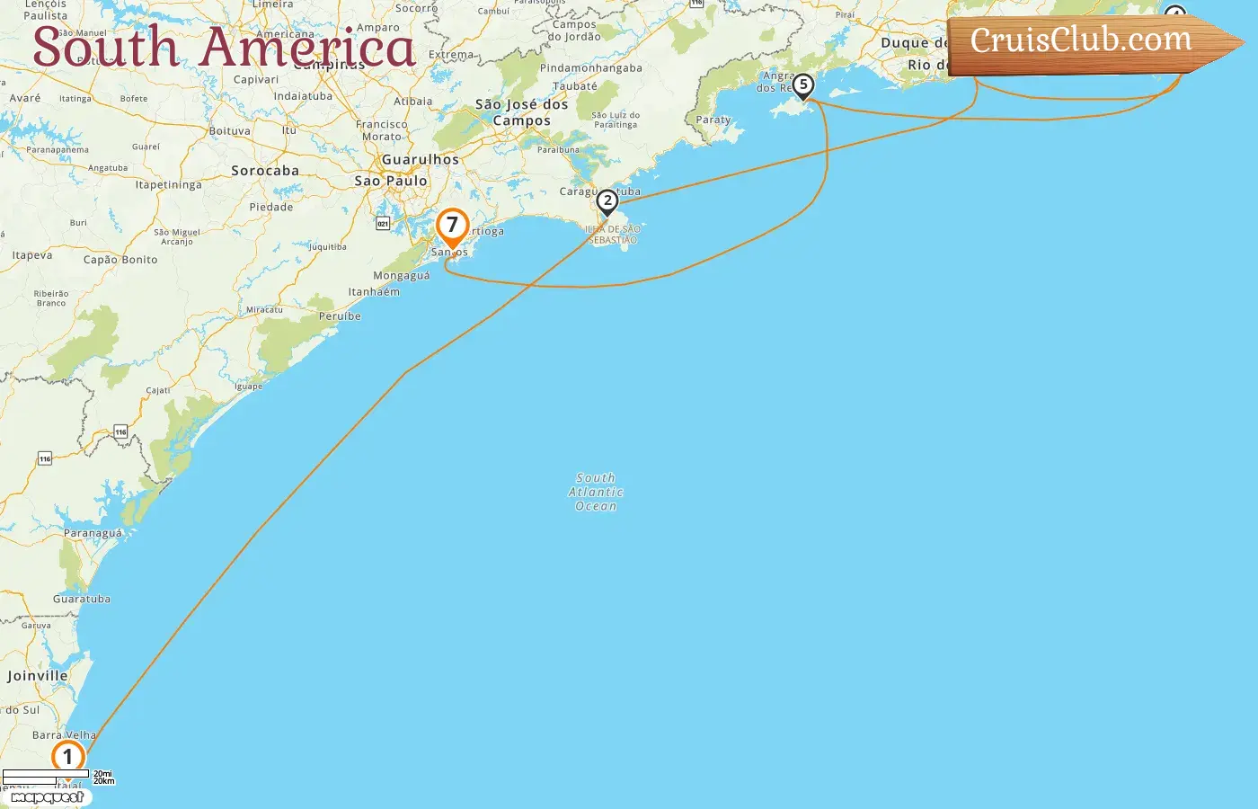 Cruise in the South America from Itajaí to Saints aboard MSC Lirica ship with visits to Brazil for 7 days