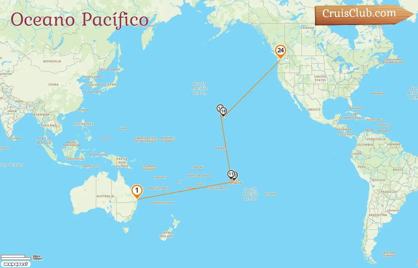 Cruzeiro pelo Pacífico Sul de Brisbane a Seattle a bordo do navio Quantum of the Seas com visitas à Austrália, Polinésia Francesa e EUA por 24 dias