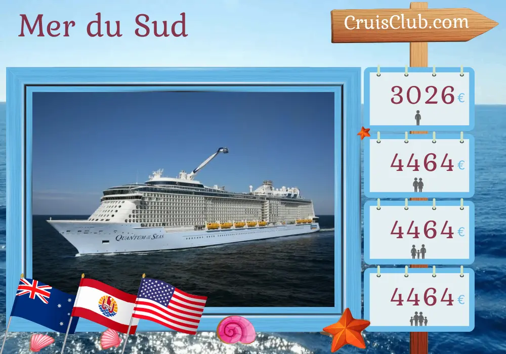 Croisière dans le Pacifique Sud de Brisbane à Seattle à bord du navire Quantum of the Seas avec des escales en Australie, en Polynésie française et aux États-Unis pendant 24 jours