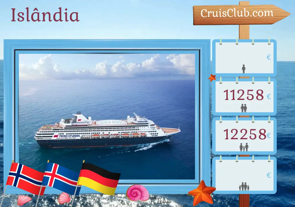 Cruzeiro na Islândia de Kiel a Hamburgo a bordo do navio Vasco da Gama com visitas à Noruega, Islândia e Alemanha por 19 dias