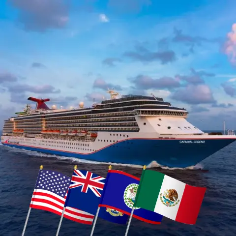 Kreuzfahrt in der westlichen Karibik ab Tampa an Bord des Carnival Legend-Schiffs mit Stopps in den USA, Kaimaninseln, Honduras, Belize und Mexiko für 9 Tage