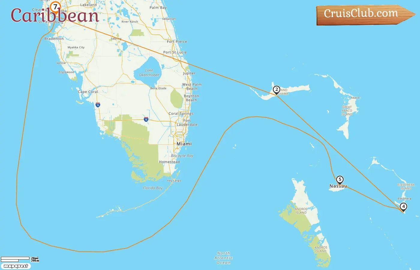 Cruise in the Caribbean from Tampa aboard Carnival Paradise ship with visits to USA and Bahamas for 7 days