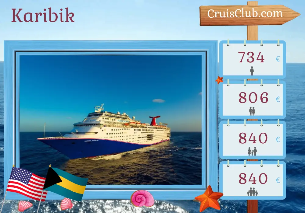 Kreuzfahrt in der Karibik ab Tampa an Bord des Carnival Paradise-Schiffs mit Besuchen in den USA und den Bahamas für 7 Tage