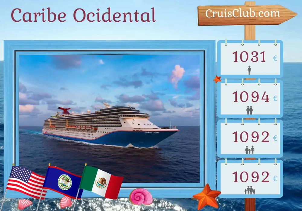 Cruzeiro no Caribe Ocidental saindo de Tampa a bordo do navio Carnival Legend com visitas aos EUA, Belize, Honduras e México por 7 dias