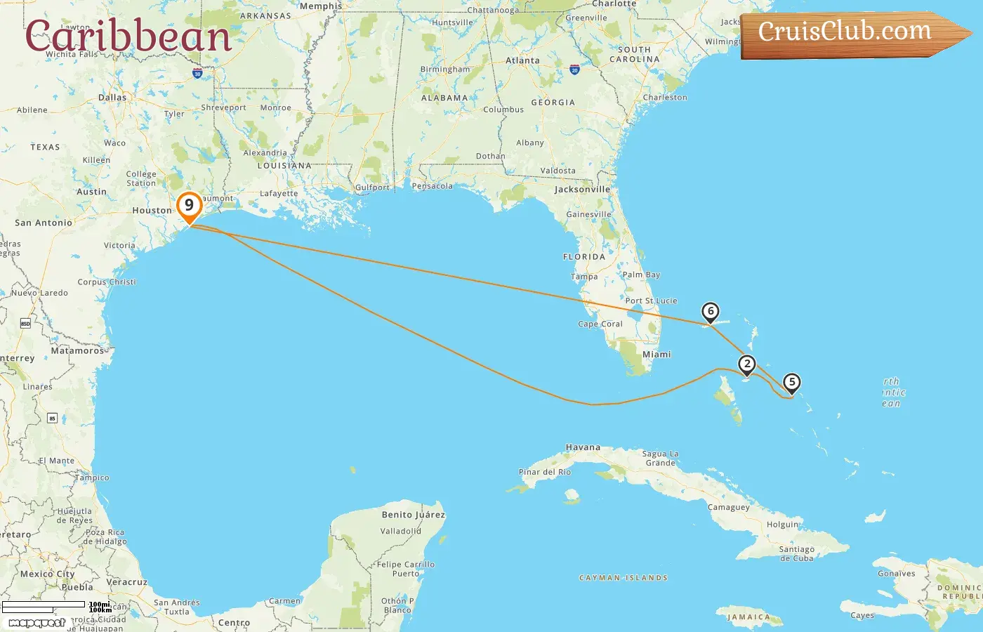 Cruise in the Caribbean from Galveston aboard Carnival Jubilee ship with visits to USA and Bahamas for 9 days