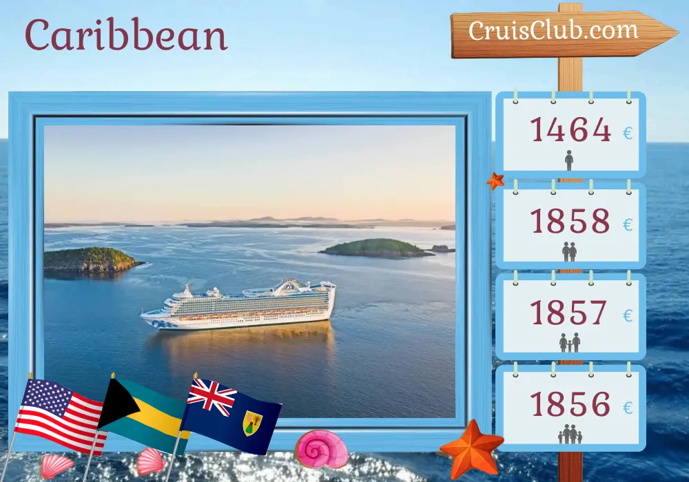 Cruise in the Caribbean from Port Canaveral / Orlando aboard Caribbean Princess ship with visits to USA, Bahamas, and Dominican Republic for 8 days