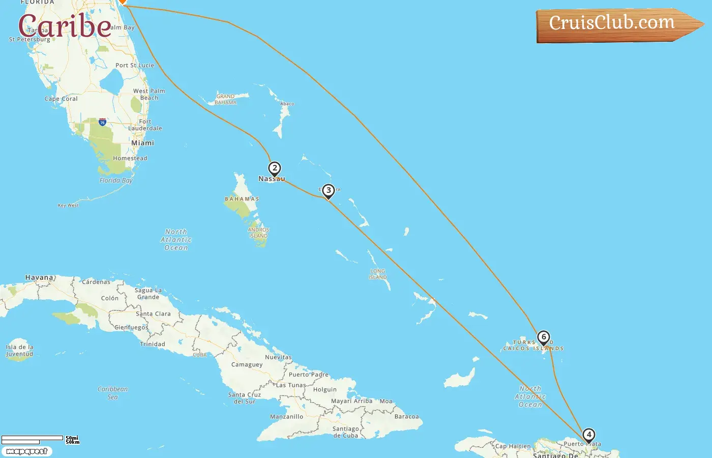 Crucero por el Caribe desde Port Canaveral / Orlando a bordo del barco Caribbean Princess con visitas a Estados Unidos, Bahamas y República Dominicana por 8 días