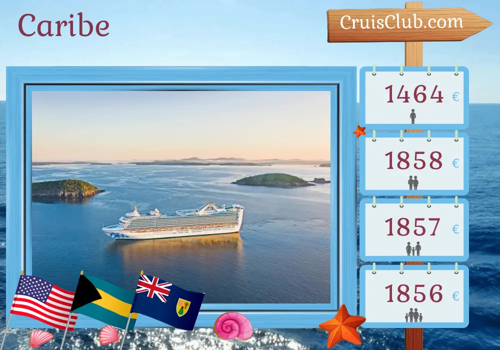 Cruzeiro no Caribe de Port Canaveral / Orlando a bordo do navio Caribbean Princess com visitas aos EUA, Bahamas e República Dominicana por 8 dias