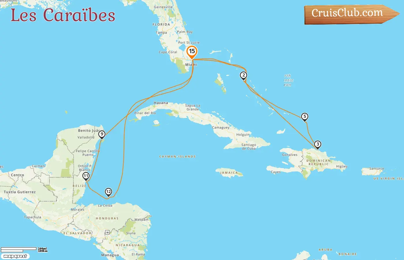 Croisière dans les Caraïbes depuis Fort Lauderdale à bord du navire Regal Princess avec des escales aux États-Unis, aux Bahamas, en République dominicaine, au Mexique, au Belize et au Honduras pendant 15 jours