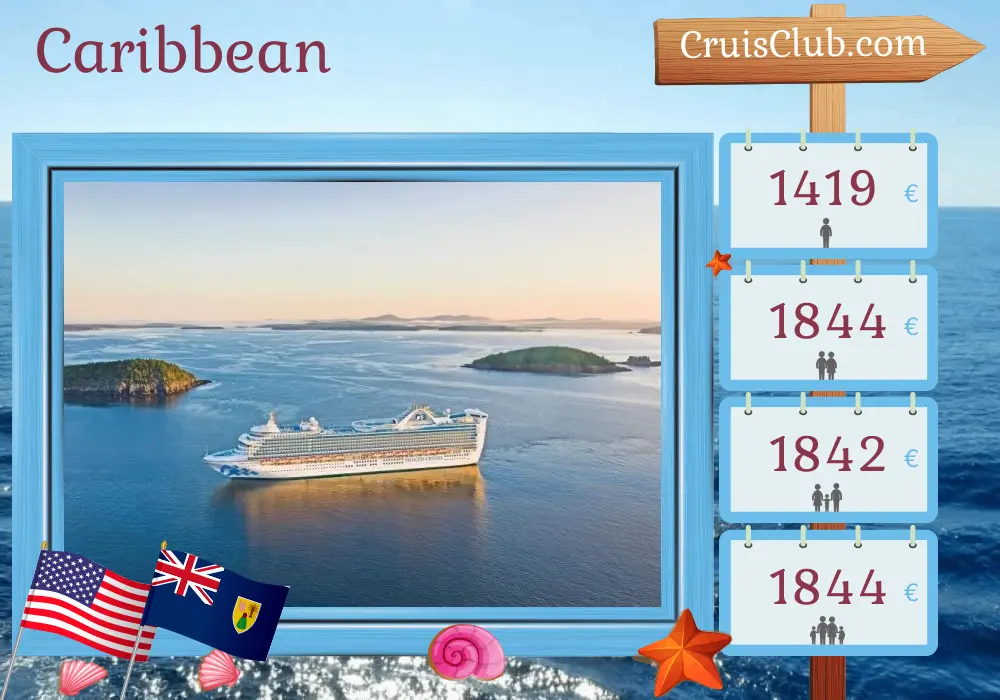 Cruise in the Caribbean from Port Canaveral / Orlando aboard Caribbean Princess ship with visits to USA, Puerto Rico, and Dominican Republic for 8 days