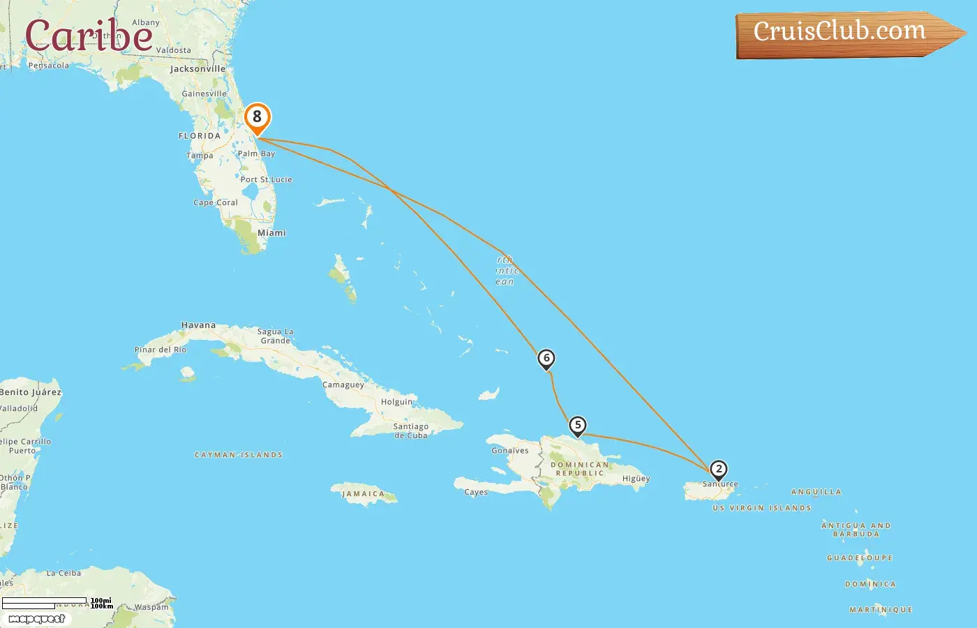 Cruzeiro no Caribe a partir de Port Canaveral / Orlando a bordo do navio Caribbean Princess com visitas aos EUA, Porto Rico e República Dominicana por 8 dias