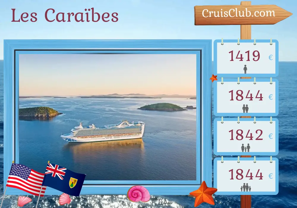 Croisière dans les Caraïbes depuis Port Canaveral / Orlando à bord du navire Caribbean Princess avec des visites aux États-Unis, à Porto Rico et en République dominicaine pendant 8 jours