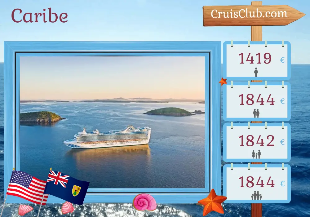 Crucero por el Caribe desde Port Canaveral / Orlando a bordo del barco Caribbean Princess con visitas a Estados Unidos, Puerto Rico y República Dominicana durante 8 días