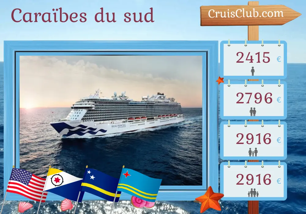 Croisière dans les Caraïbes du Sud au départ de Fort Lauderdale à bord du navire Regal Princess avec escales aux États-Unis, à Curaçao et à Aruba pendant 9 jours